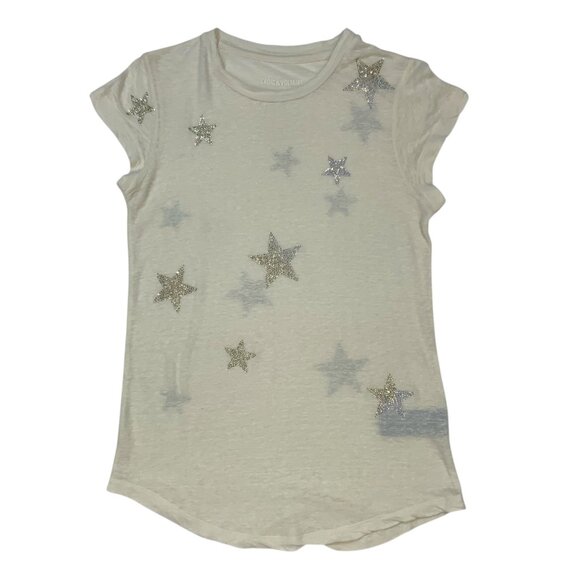 Zadig & Voltaire Skinny Stars Strass Tee Shirt Top XS Cream Embellished Linen - Picture 13 of 13